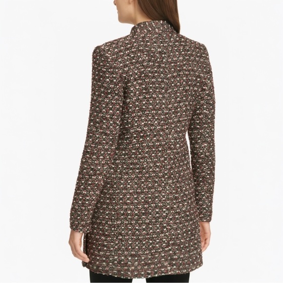 Calvin Klein Tweed Open Front Jacket Size 16 Red White Black Metallic Sequins - Picture 2 of 14